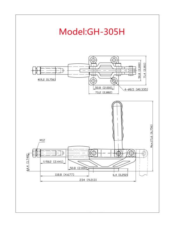 GH-305H Heavy Duty Adjustable Metal Clamp Manufacturers Pull Push Toggle Design Hot Sale Inch Measurement Galvanized Steel - Image 3