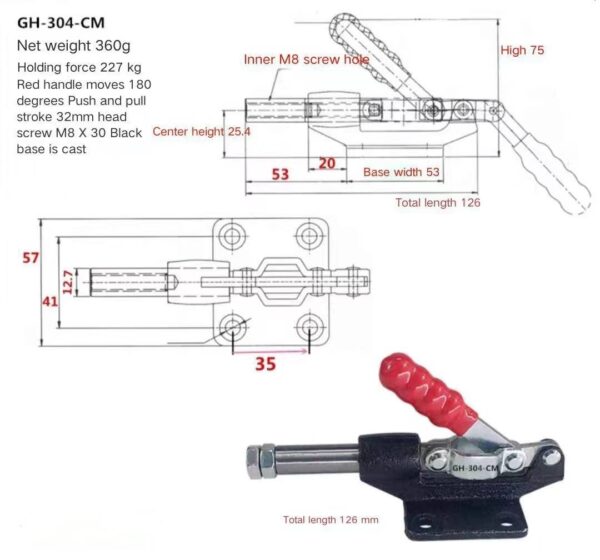 Heavy Duty Metal Hold down Toggle Clamp Push Pull Gh-36003m Available in Inch and Metric Measurements - Image 3