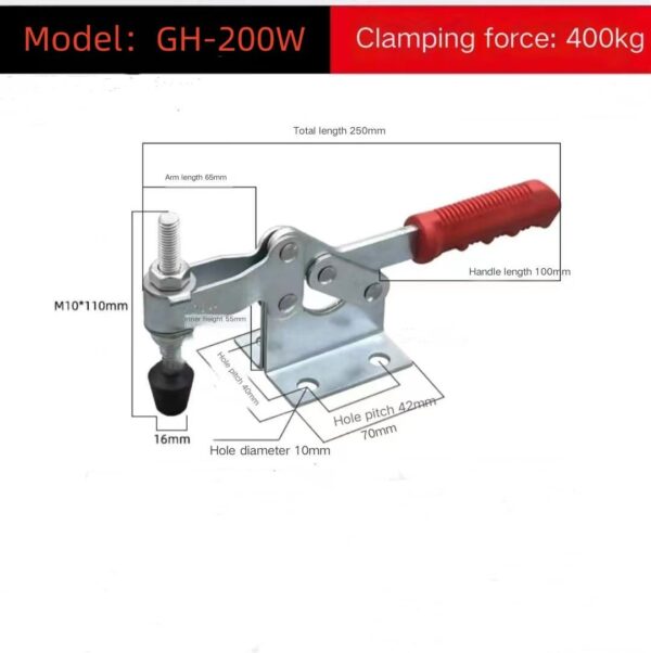 GH-200W 900lbs Adjustable Steel Toggle Clamp Test Fixture Heavy Duty Horizontal Clamp for Inch Measurement System - slika 3