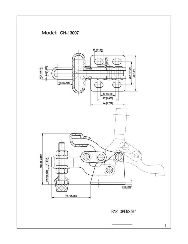 Articulated Metal Support Toggle Clamp Perpendicular Push Pull Feature Inch Measurement System - Image 3