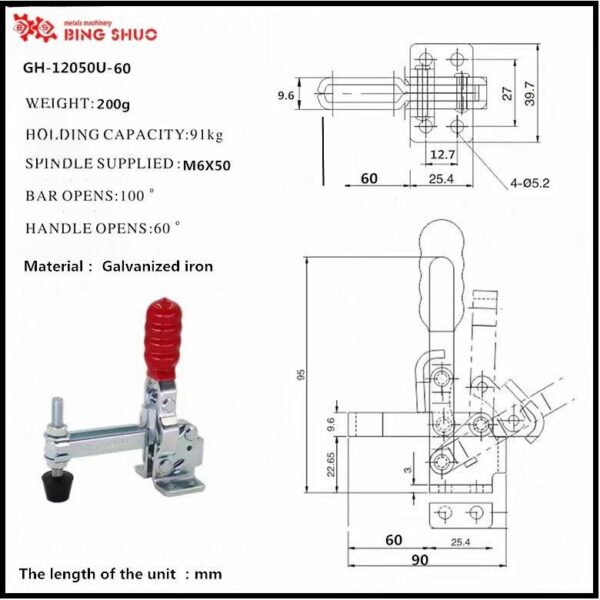 Quick-Release Toggle Clamp Hold Down Hand Tool 200lbs Latch Plate Delivery GH-12050-U Iron and Zinc Material for Jig Fixture — изображение 4