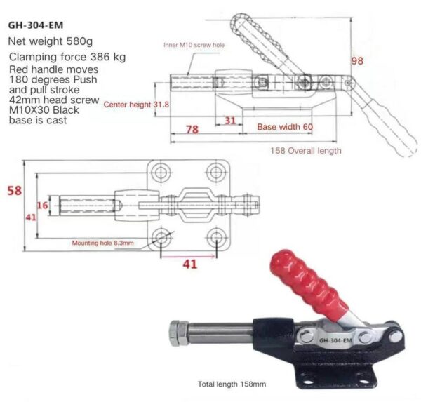 Heavy Duty Metal Hold down Toggle Clamp Push Pull Gh-36003m Available in Inch and Metric Measurements - Image 4