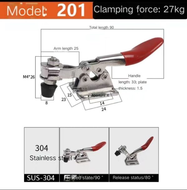 Toggle Latch Hasp Lock Push Pull Quick Heavy Duty Clamp Toggle Clamp Horizontal - Obrázek 4