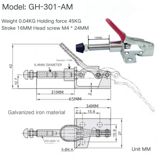 Cheap Clamptek Toggle Clamps Whole Gh-301-am Push Pull Type Toggle Clamp Holding Capacity 45kg - Image 5