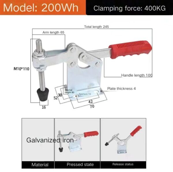 Adjustable Gh-201c Horizontal Toggle Clamp With 100kg Holding Capacity Flange Base Made of Galvanized Steel Measure in Inches - Image 5