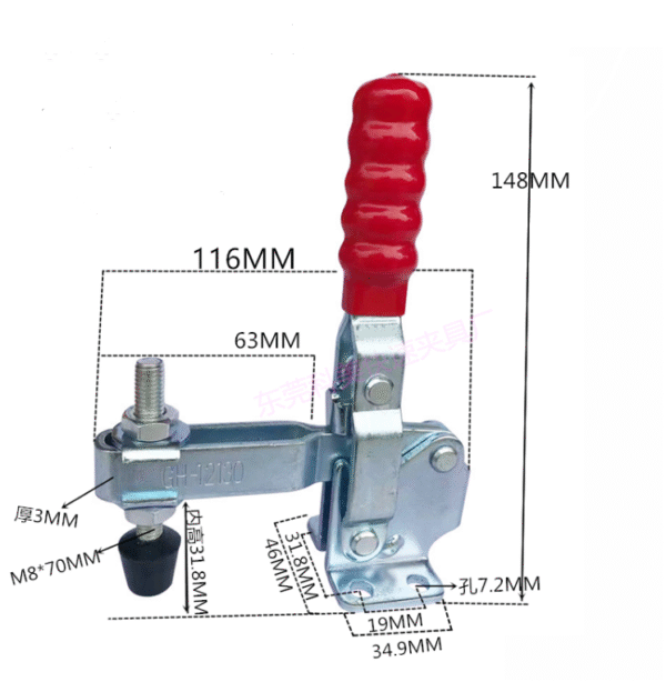 Galvanized Steel GH-12130 Hand Tool Hardware Adjustable Heavy Duty Vertical Toggle Clamp Quick Release Handle Inch Measurement - Image 5