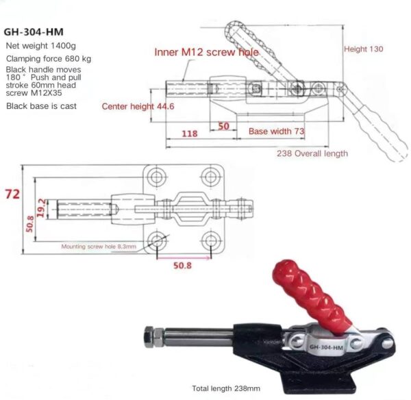 Heavy Duty Metal Hold down Toggle Clamp Push Pull Gh-36003m Available in Inch and Metric Measurements - Image 5
