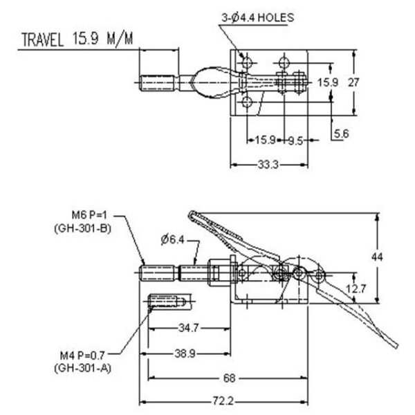 Factory-Issued 1pc Aluminium 301A Toggle Clamp Measured in Inches - imagine 5