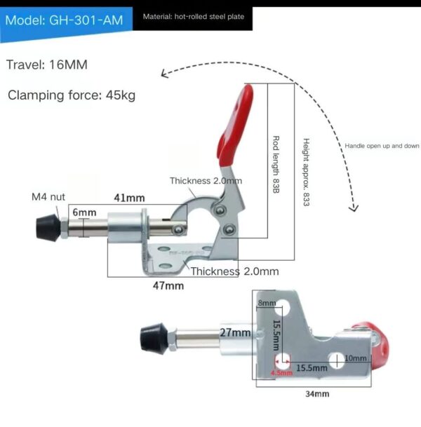 Cheap Clamptek Toggle Clamps Whole Gh-301-am Push Pull Type Toggle Clamp Holding Capacity 45kg - Image 6