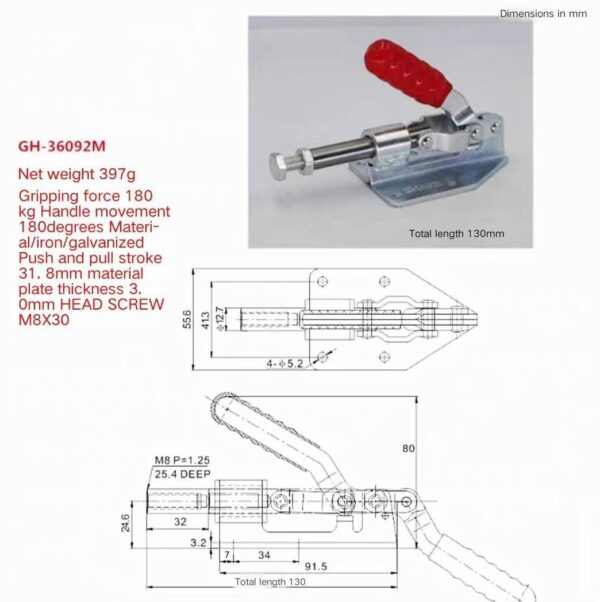 GH-36092 Large Metal Fast Fixture Bolt Push-pull Clamp - Image 6