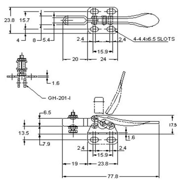 GH-201A Small Size Heavy Duty 27kg Holding Capacity Toggle Clamp Adjustable Steel Plastic Metal Vehicles Inch Measurement System - Image 6