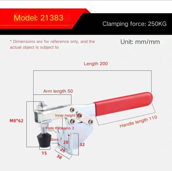 GH-21382 250KG Flange Base Tip Bolt Slide Adjustment Toggle Clamp - Image 6