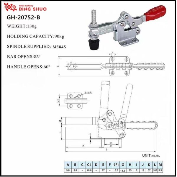 GH-20752-B Horizontal Quick Release Clamps Safety Toggle Clamp for Securely Holding Down Hardware - Image 7