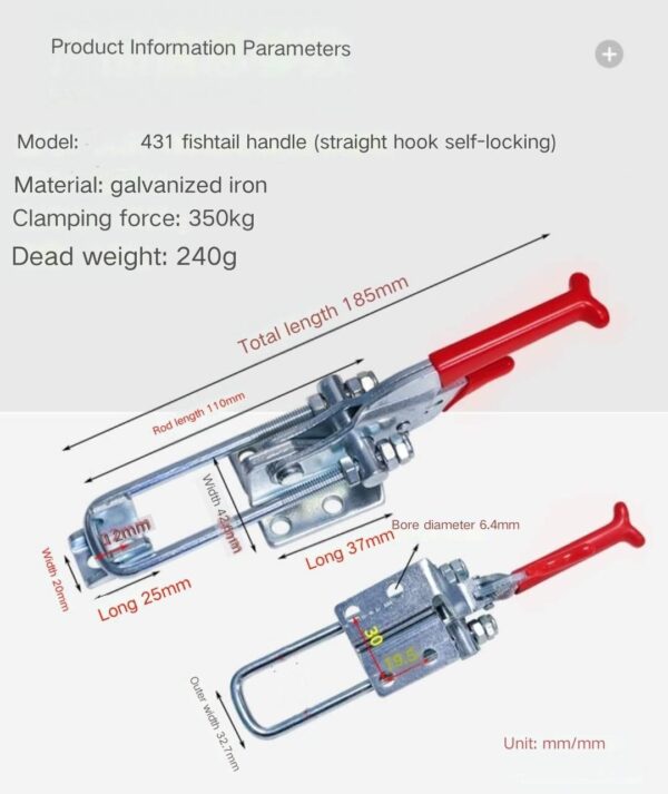 Heavy Duty Quick Release Adjustable Latch Type Toggle Clamp J40323 — изображение 7