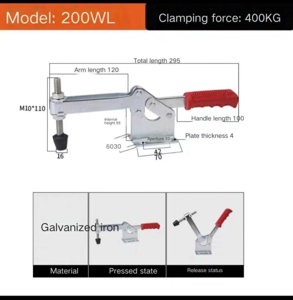 Set of 400kg Vertical and Horizontal Quick-Release Toggle Clamps Inch Measurement System Toggle Clamp System - Image 7