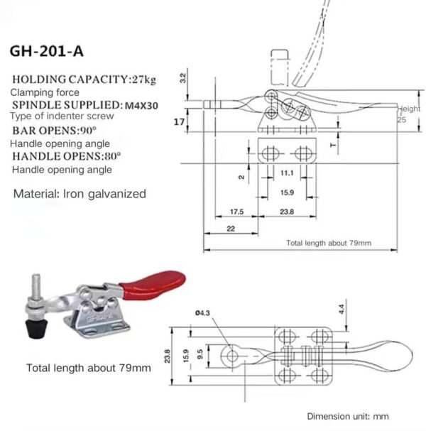27kg Holding Capacity GH-201A Quick Release Horizontal Toggle Clamp Hand Tool Clamp - Image 7