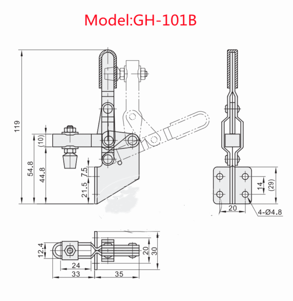101B Quick Release Latch Clamp Vertical Handle Quick Bar Clamps Toggle Clamp Clips Machine Fasteners - Image 7