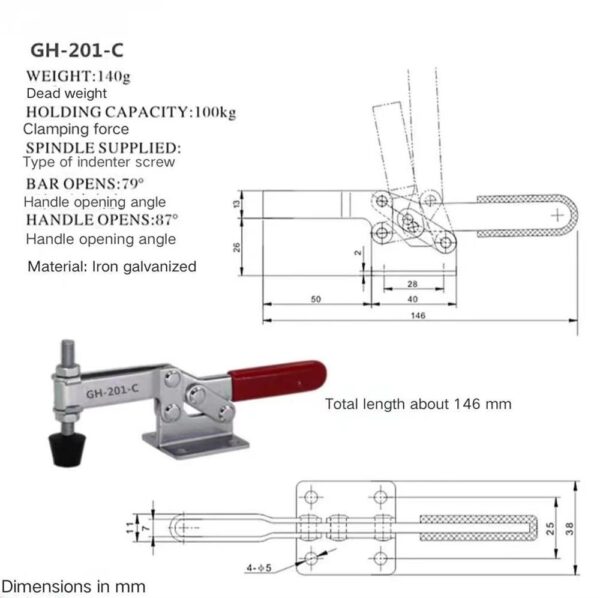 ⁦GH-201B 90KG Iron Galvanized Quick Release Toggle Clamp⁩ - الصورة ⁦7⁩