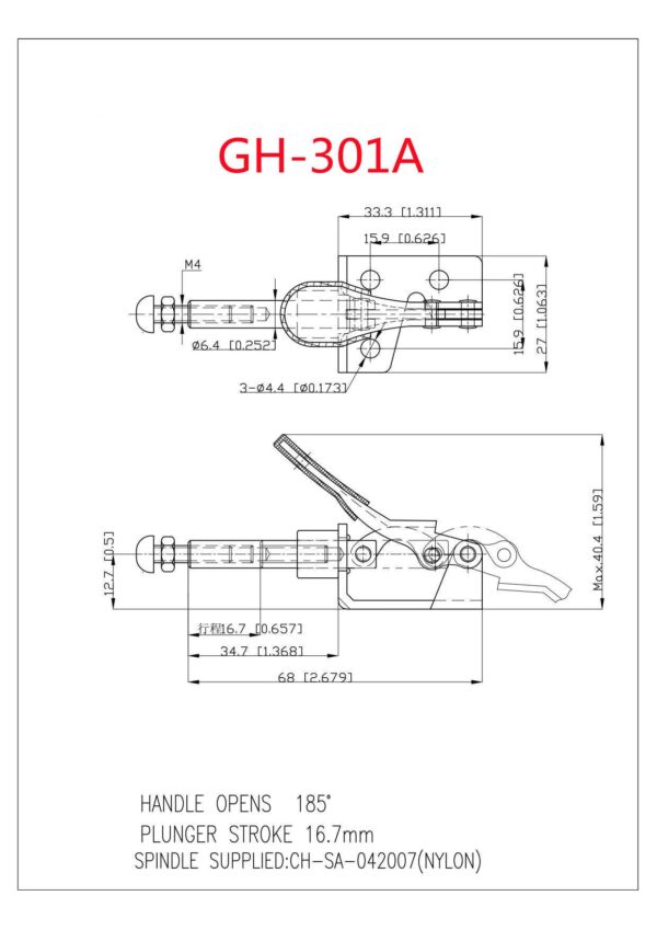 GH-36020 301A Metal Toggle Clamp Hot Selling Push Pull down Clamp Good Quality Measurement in Inch - Image 7