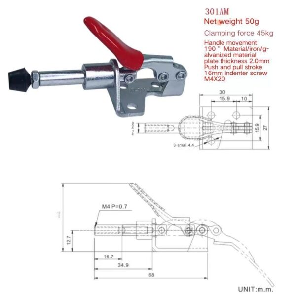 GH-301A Heavy Duty Quick Holding Adjustable Push Pull Type Toggle Clamp Steel Metal Iron Galvanized Zinc Finish Customizable - Image 7