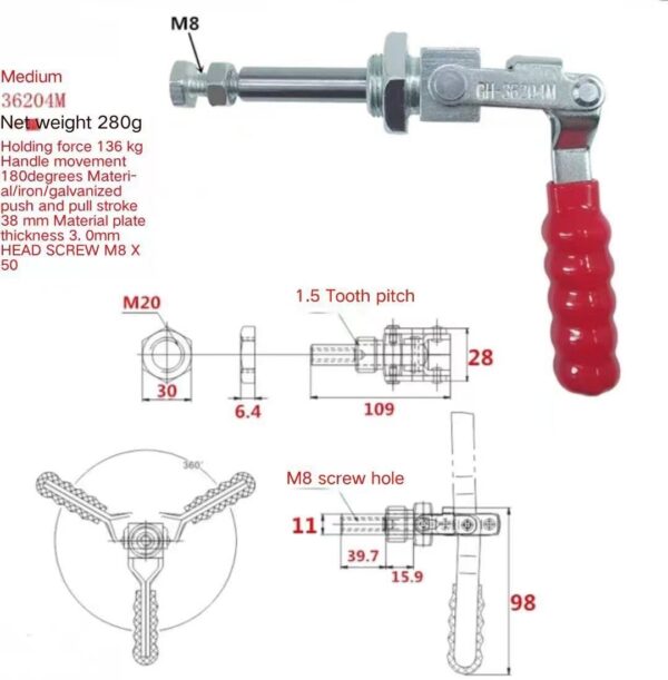 GH-36204 136KG Red Antislip Push-Pull Toggle Clamp Heavy Duty Steel Iron Hardware Customizable Galvanized Zinc Finish Hand Tools - Image 7